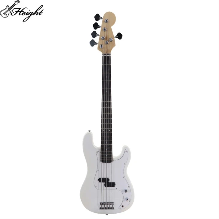 Pięciostrunowa gitara basowa gitara elektryczna z litego drewna, biała gitara elektryczna